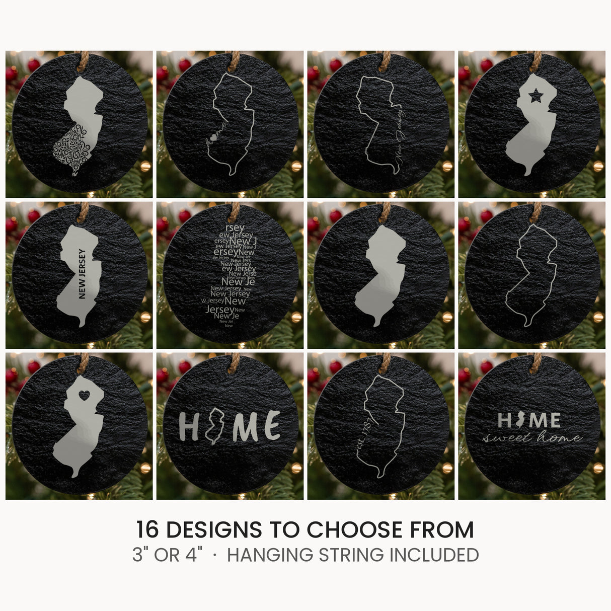 New Jersey slate Christmas ornament, laser engraved natural stone