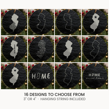 New Jersey slate Christmas ornament, laser engraved natural stone