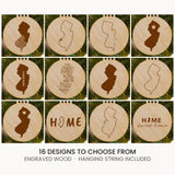 New Jersey wood Christmas ornament, laser engraved natural wood