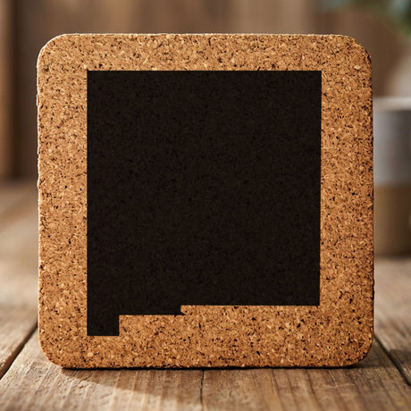 New Mexico square cork coaster with the full state shape engraved