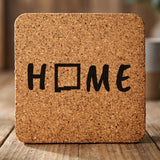 New Mexico square cork coaster engraved with HOME using the state outline as the letter O