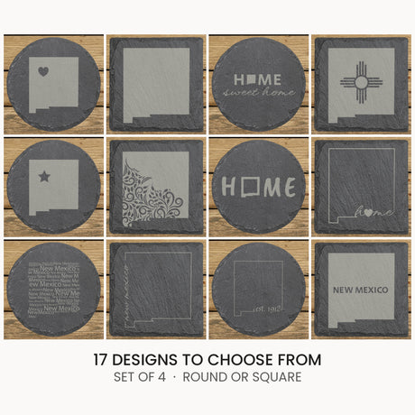 New Mexico slate coaster set, laser engraved natural stone