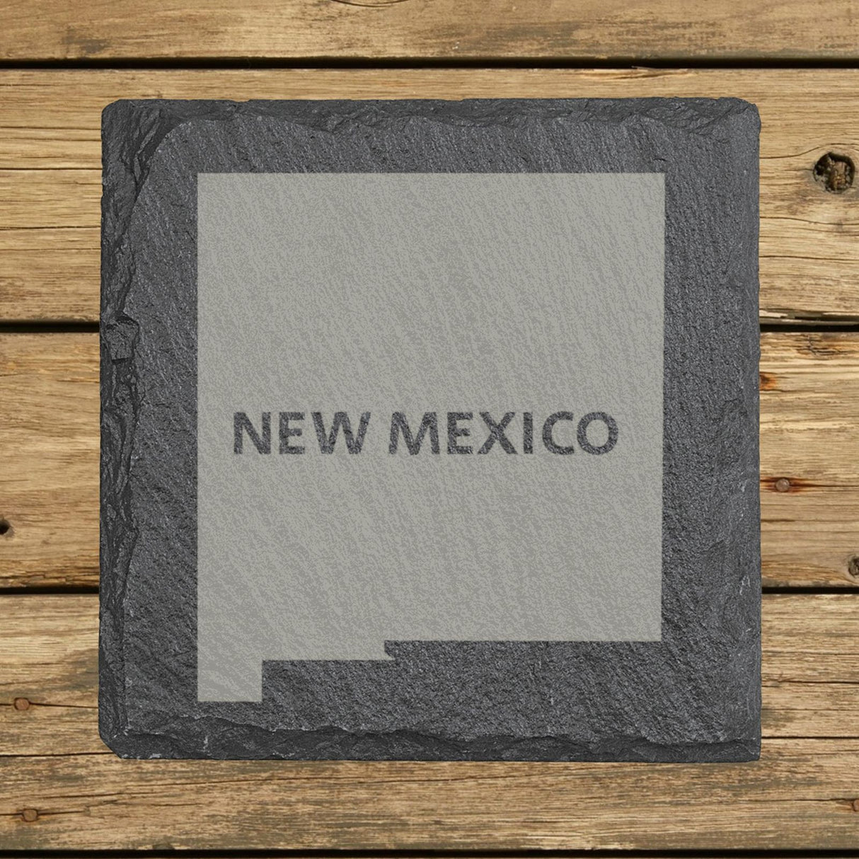 New Mexico square slate coaster engraved with the state shape and NEW MEXICO in bold lettering