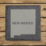 New Mexico square slate coaster engraved with the state shape and NEW MEXICO in bold lettering