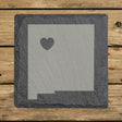 New Mexico square slate coaster engraved with the state shape and a heart