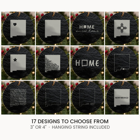 New Mexico slate Christmas ornament, laser engraved natural stone