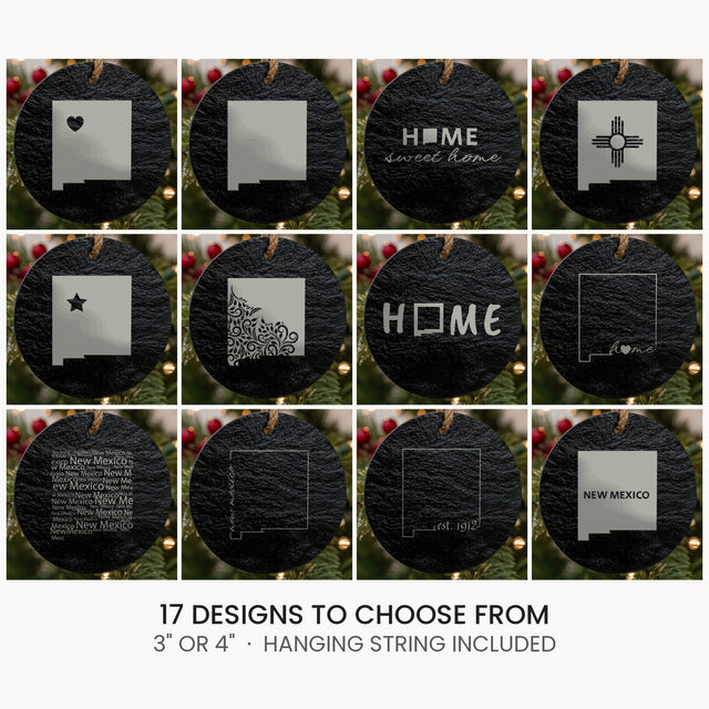 New Mexico slate Christmas ornament, laser engraved natural stone