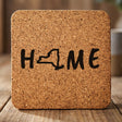 New York square cork coaster engraved with HOME using the state outline as the letter O