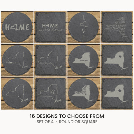 New York slate coaster set, laser engraved natural stone