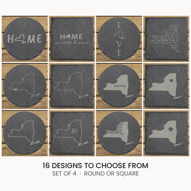 New York slate coaster set, laser engraved natural stone