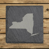 New York square slate coaster with the full state shape engraved