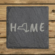 New York square slate coaster engraved with HOME using the state outline as the letter O