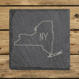 New York square slate coaster engraved with the state outline and NY initials
