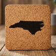 North Carolina square cork coaster with the full state shape engraved