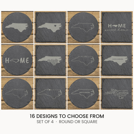 North Carolina slate coaster set, laser engraved natural stone