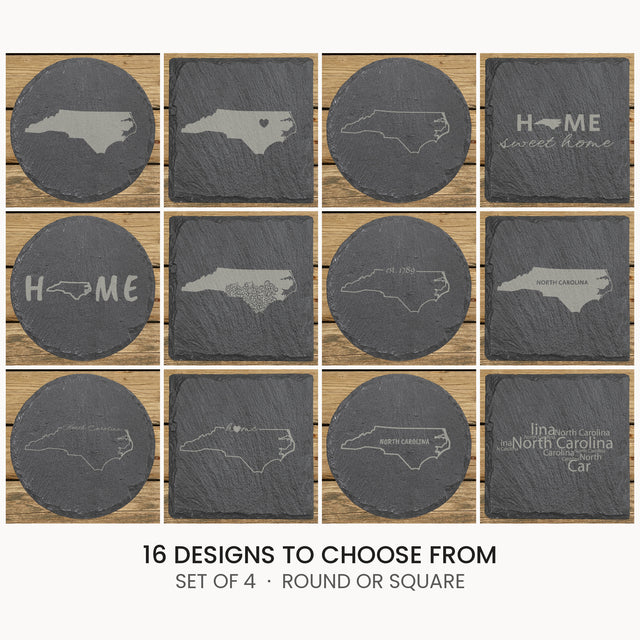 North Carolina slate coaster set, laser engraved natural stone