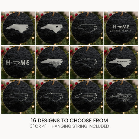 North Carolina slate Christmas ornament, laser engraved natural stone