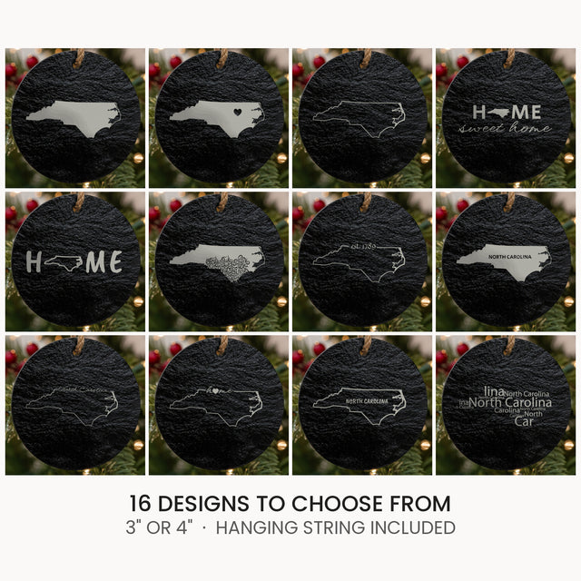 North Carolina slate Christmas ornament, laser engraved natural stone
