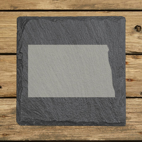 North Dakota square slate coaster with the full state shape engraved