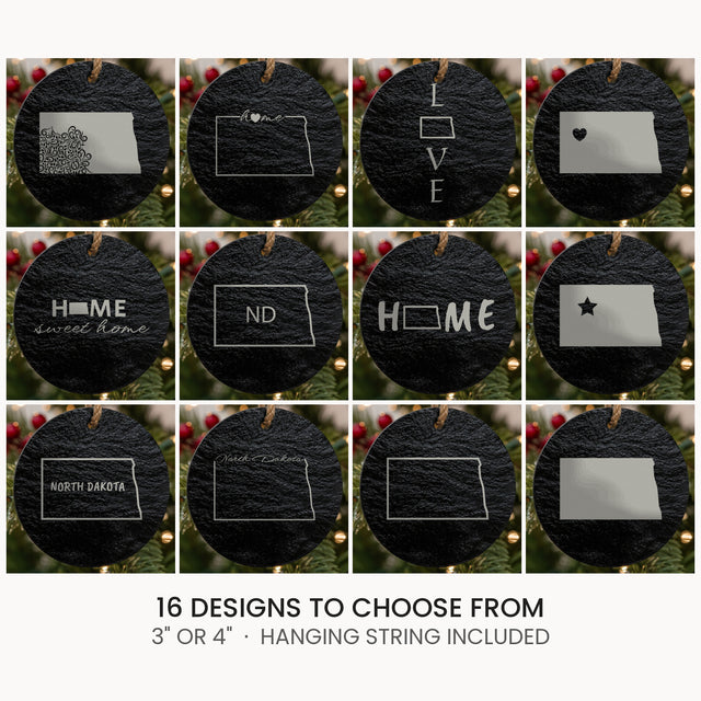 North Dakota slate Christmas ornament, laser engraved natural stone