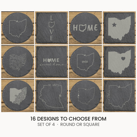 Ohio slate coaster set, laser engraved natural stone