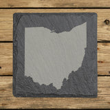 Ohio square slate coaster with the full state shape engraved