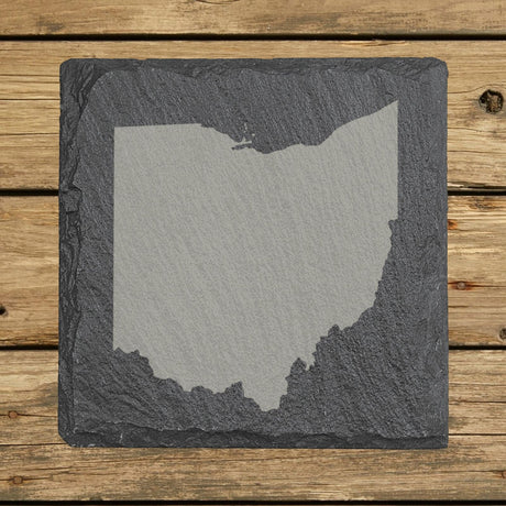 Ohio square slate coaster with the full state shape engraved