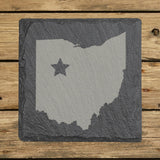 Ohio square slate coaster engraved with the state shape and a star
