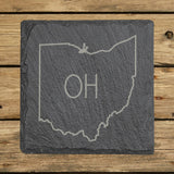 Ohio square slate coaster engraved with the state outline and OH initials