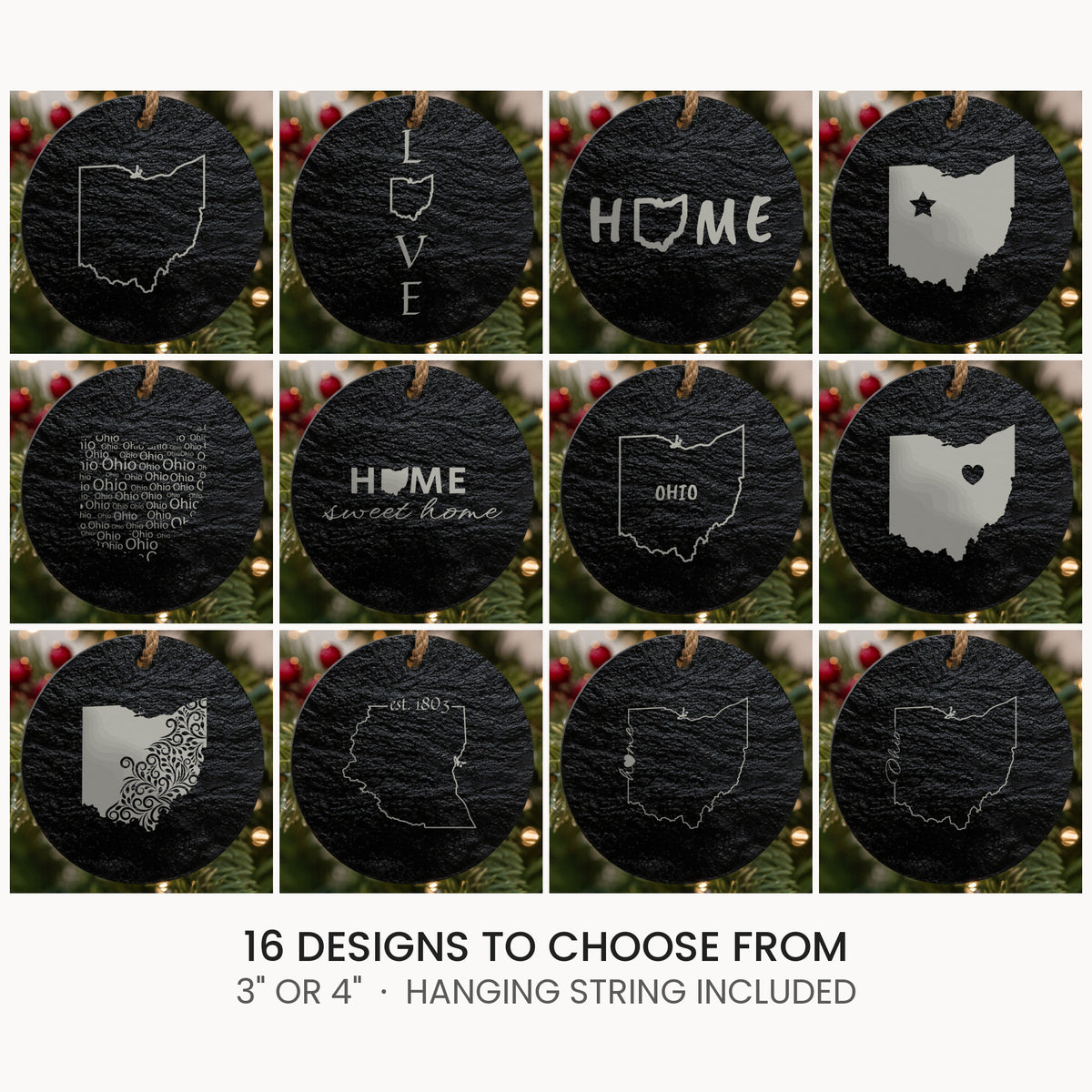 Ohio slate Christmas ornament, laser engraved natural stone