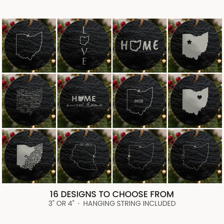Ohio slate Christmas ornament, laser engraved natural stone