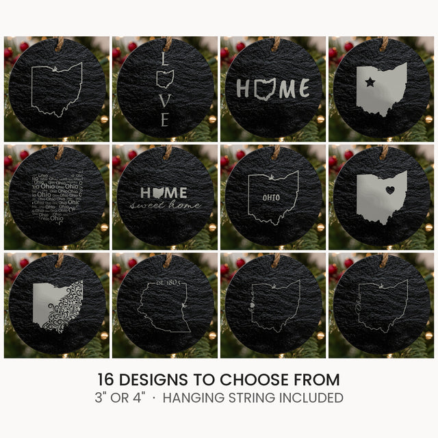 Ohio slate Christmas ornament, laser engraved natural stone