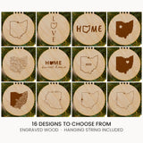 Ohio wood Christmas ornament, laser engraved natural wood