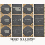 Oklahoma slate coaster set, laser engraved natural stone
