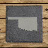 Oklahoma square slate coaster with the full state shape engraved