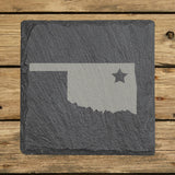 Oklahoma square slate coaster engraved with the state shape and a star
