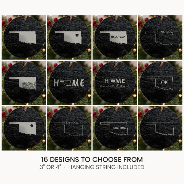 Oklahoma slate Christmas ornament, laser engraved natural stone