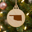 Oklahoma round wood Christmas ornament with the full state shape engraved