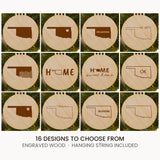 Oklahoma wood Christmas ornament, laser engraved natural wood
