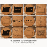 Oregon cork coaster set, laser engraved natural cork