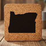 Oregon square cork coaster with the full state shape engraved