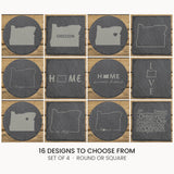 Oregon slate coaster set, laser engraved natural stone