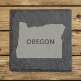 Oregon square slate coaster engraved with the state shape and OREGON in bold lettering