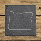 Oregon square slate coaster engraved with a clean state outline