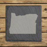 Oregon square slate coaster with the full state shape engraved