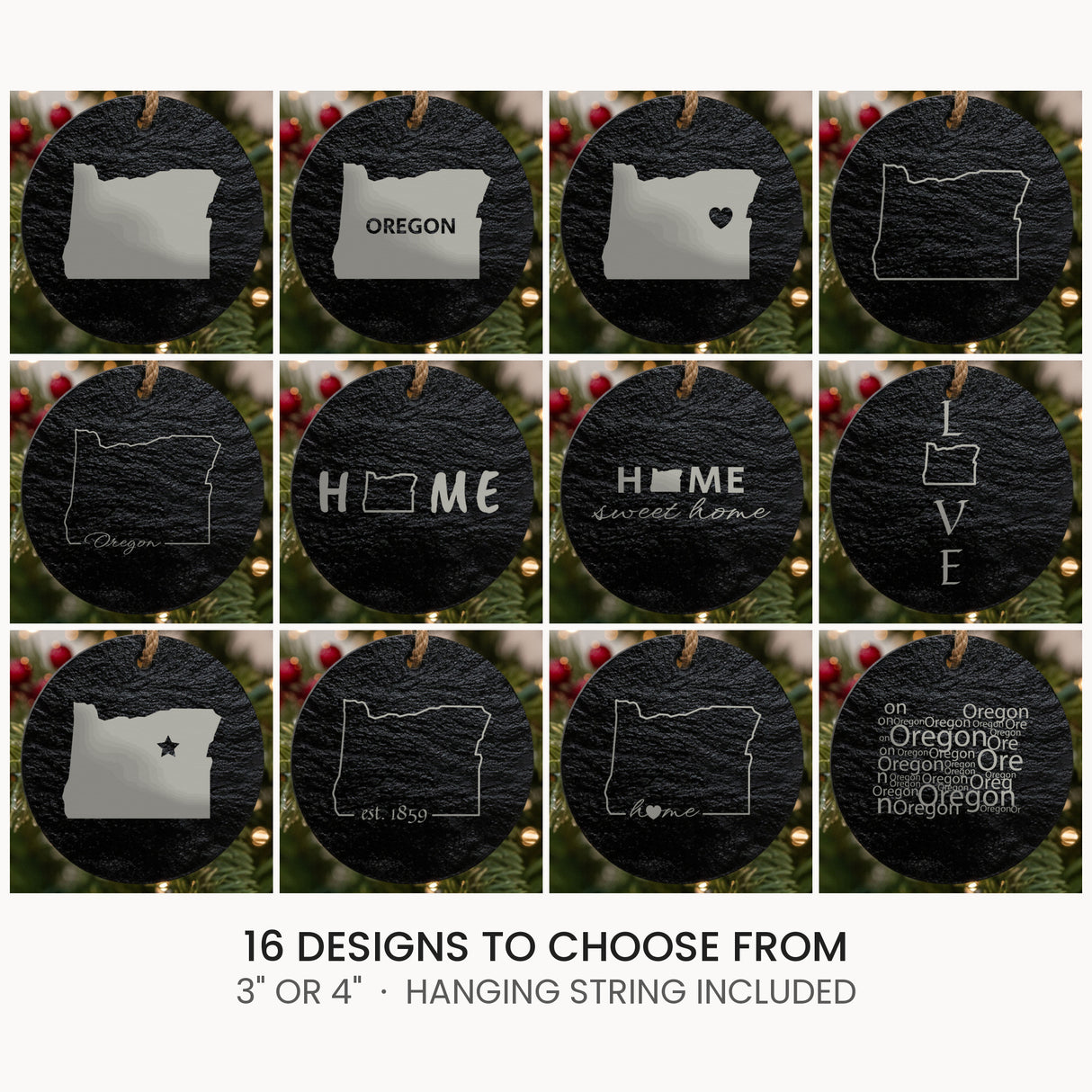 Oregon slate Christmas ornament, laser engraved natural stone