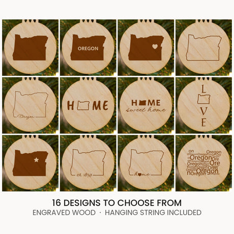 Oregon wood Christmas ornament, laser engraved natural wood
