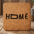 Pennsylvania square cork coaster engraved with HOME using the state outline as the letter O