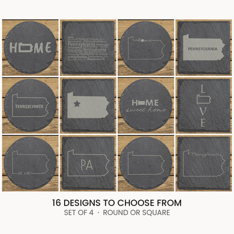 Pennsylvania slate coaster set, laser engraved natural stone