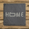 Pennsylvania square slate coaster engraved with HOME using the state outline as the letter O